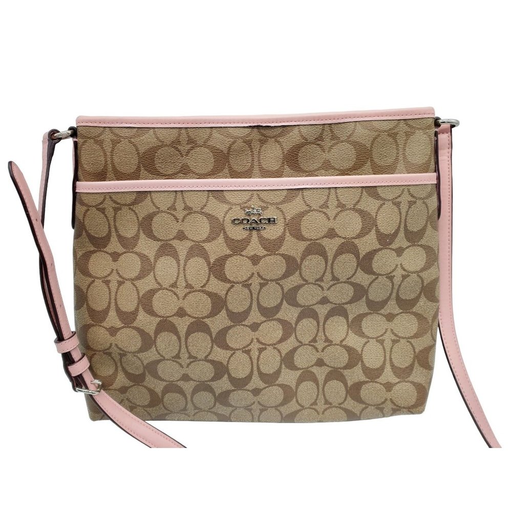 Coach Crossbody Shoulder Bag F58297 PVC / Signature Beige / Pink 10" x 11"
